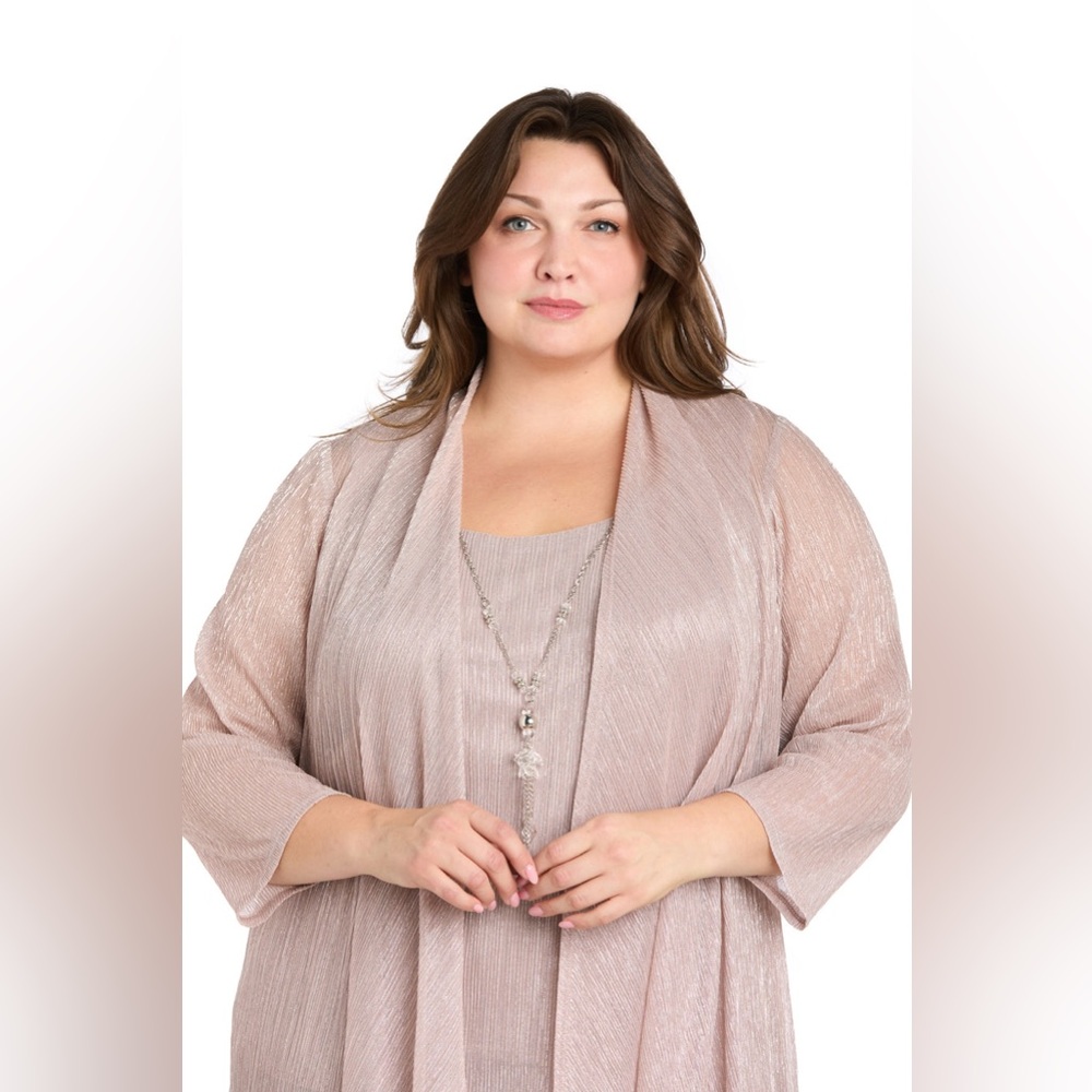 R&M Richards‎ 3-piece Glittery Tank Top Cardigan & Flowy Pants Set Plus Size 16W - Picture 5 of 8